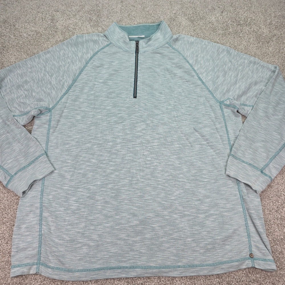Tommy Bahama Mens Blue Marled Quarter Zip Pullover Sweater T223109 Size 2XL